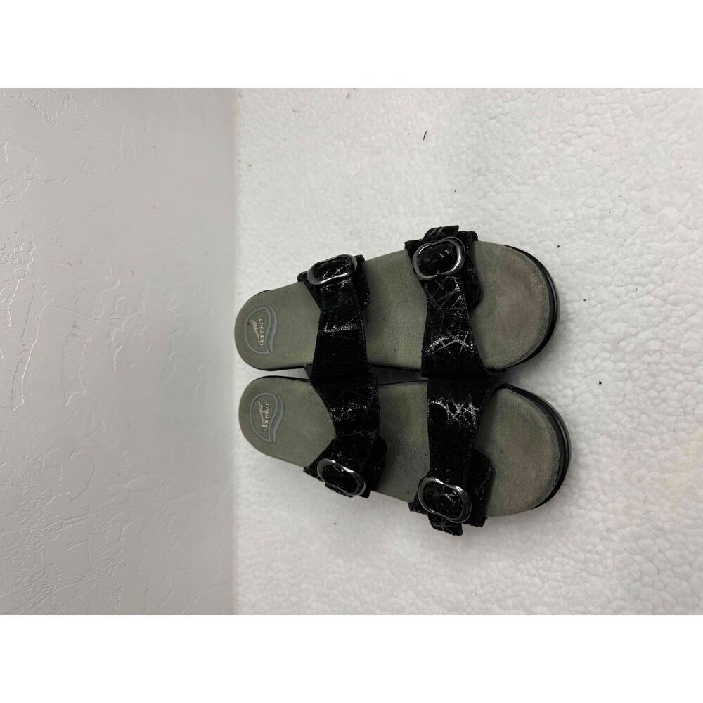 Dansko Black Leather Sandals Two Buckle Straps Slides Women Size 9 39